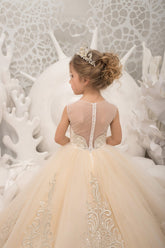 Flower Girl Wedding Party Dress Natural Pageant Gown Birthday Dress Beaded Lace